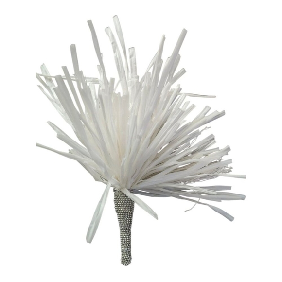 Women's Brooch Aster Flower Voluminous Design Made of White Ribbons with Shimmer - Picture 2 of 10